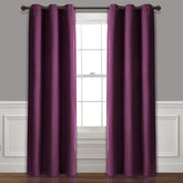 2 Pieces Plain Dyed Back Lining Eyelet Curtains - Plum
